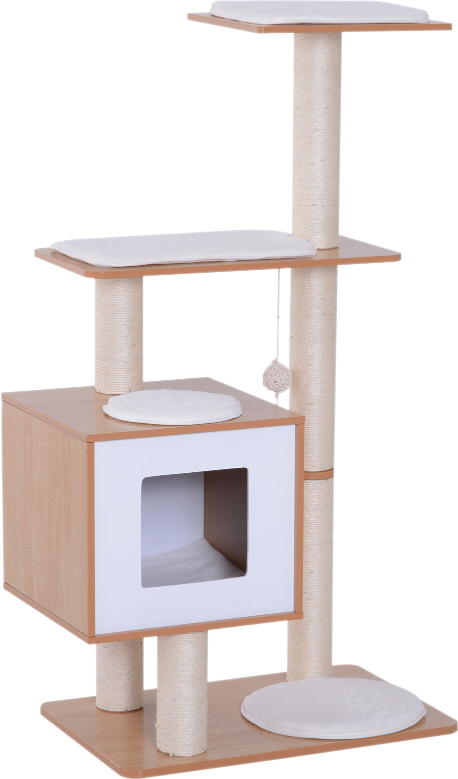 Pawhut Albero Tiragraffi per Gatto Trespolo per gatti in Sisal con Cuccia, Piattaforme e Giochi, 60x40x120 cm legno, bianco  Aosom.it