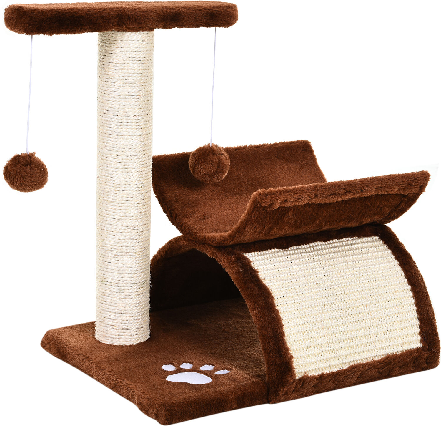 Pawhut Tiragraffi per gatto con tunnel,colonna in sisal e palline gioco marrone 40x30x43cm   Aosom.italy