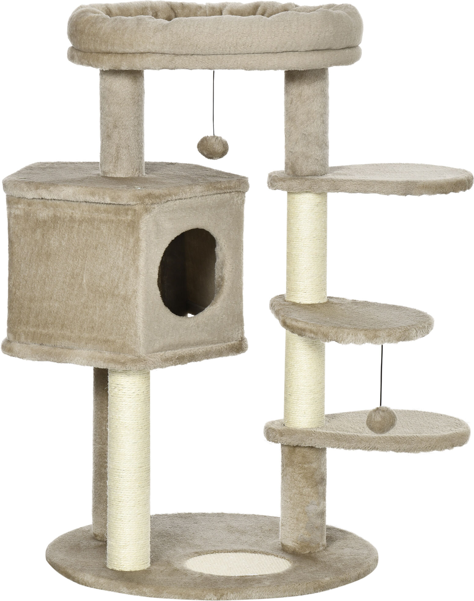 Pawhut Albero Tiragraffi per Gatti con Pali in Sisal, Lettino, Casetta e Piattaforme, 55x55x94 cm, Marrone