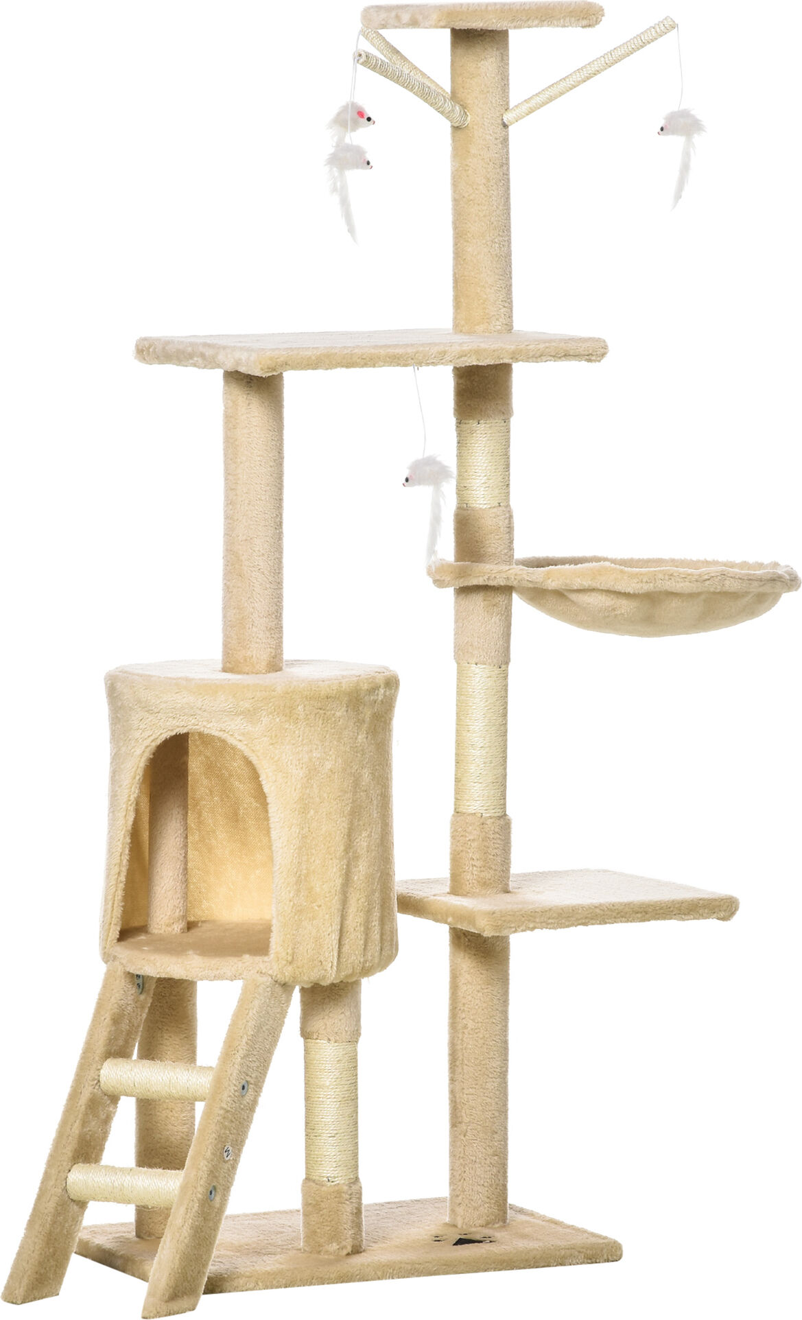 Pawhut Albero Tiragraffo per Gatto con Cuccia e Giocattolo Sospeso Graffiatoio Gioco Albero per gatti  Beige 40 × 30 × 131cm  Aosom.it