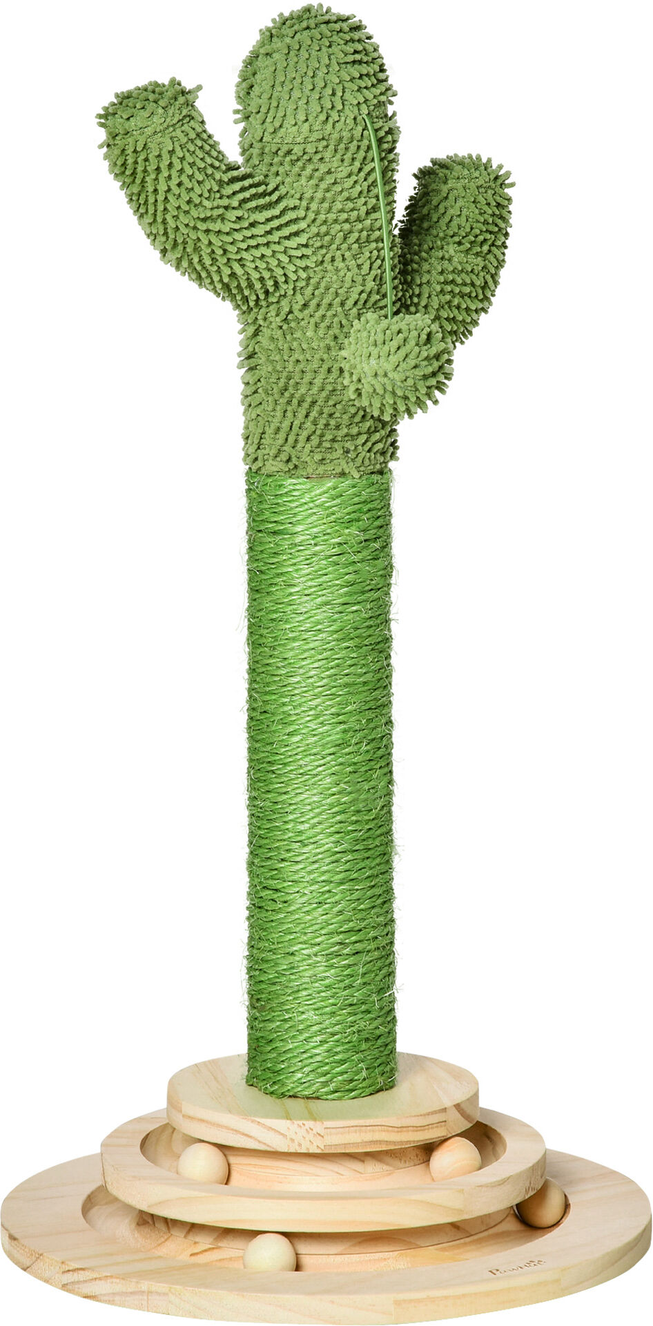 Pawhut Albero Tiragraffi per Gatti Adulti e Gattini a Forma di Cactus, Corda Sisal e Base con Palline in Legno, 32x32x60cm, Verde