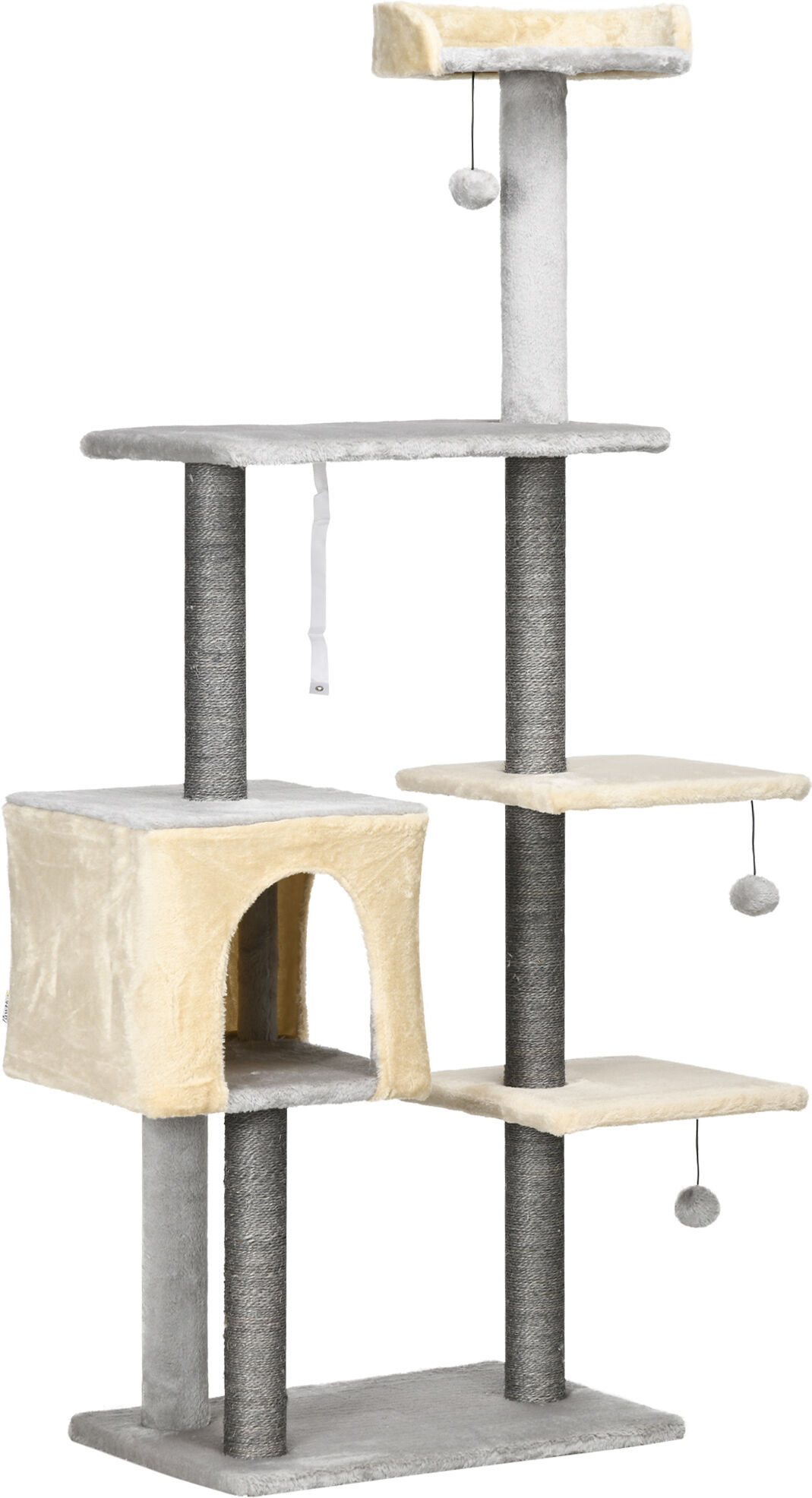 Pawhut Tiragraffi per Gatti Alto 156cm con Lettino, Casetta e Pali Tiragraffi in Sisal