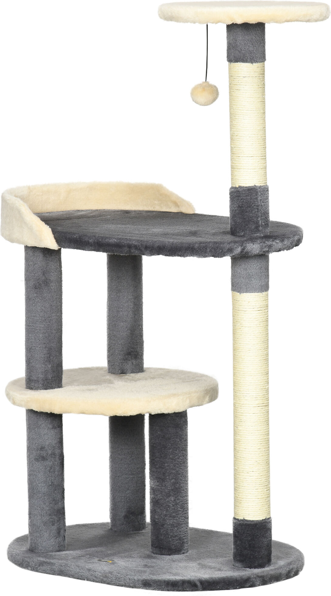 Pawhut Albero Tiragraffi per Gatti a 3 Livelli con Pali in Sisal e Altezza 105cm, Grigio