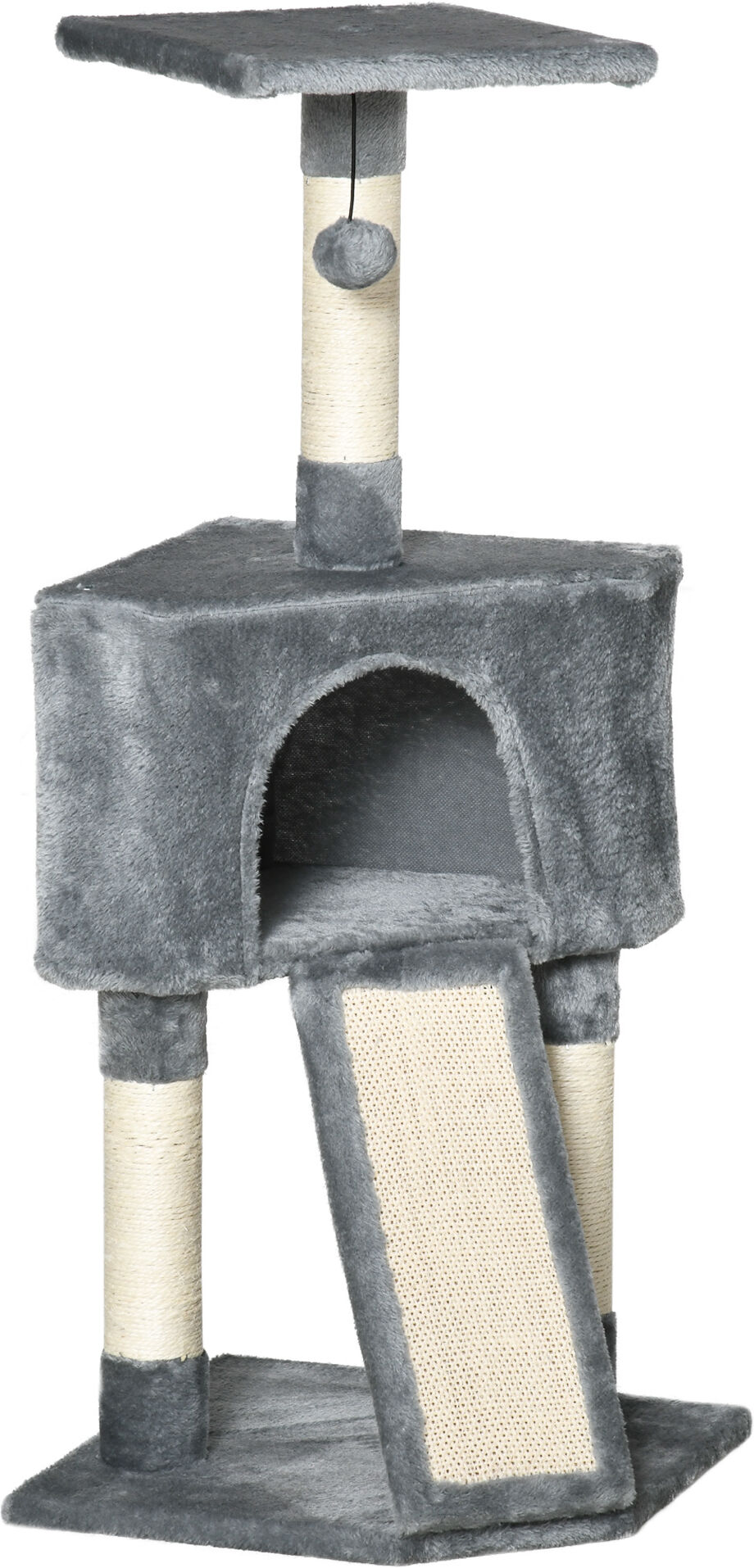 Pawhut Tiragraffi per Gatti fino 5 Kg con con Cuccia Corda Sisal e Peluche Grigio, 40x40x98cm Aosom.it