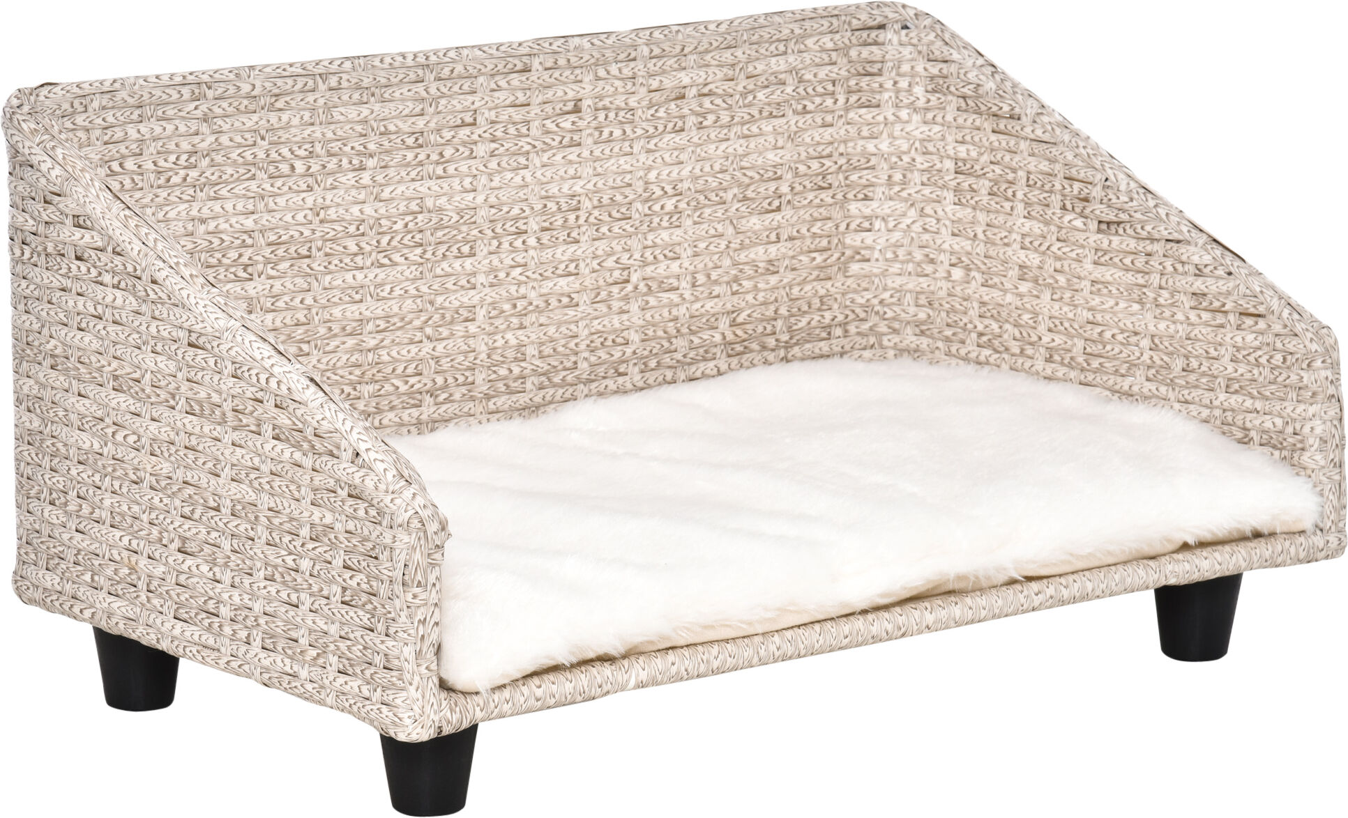 Pawhut Cuccia per Cani e Gatti Rialzata in Rattan con Cuscino Lavabile Bianco, Lettino per Animali da Interno, 70.5x40x37.5cm, Beige