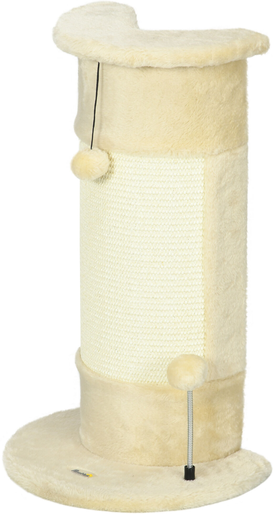 Pawhut Albero Tiragraffi per Gatti fino 5kg con 2 Palline in Sisal e Peluche, 34x25.5x58cm, Beige