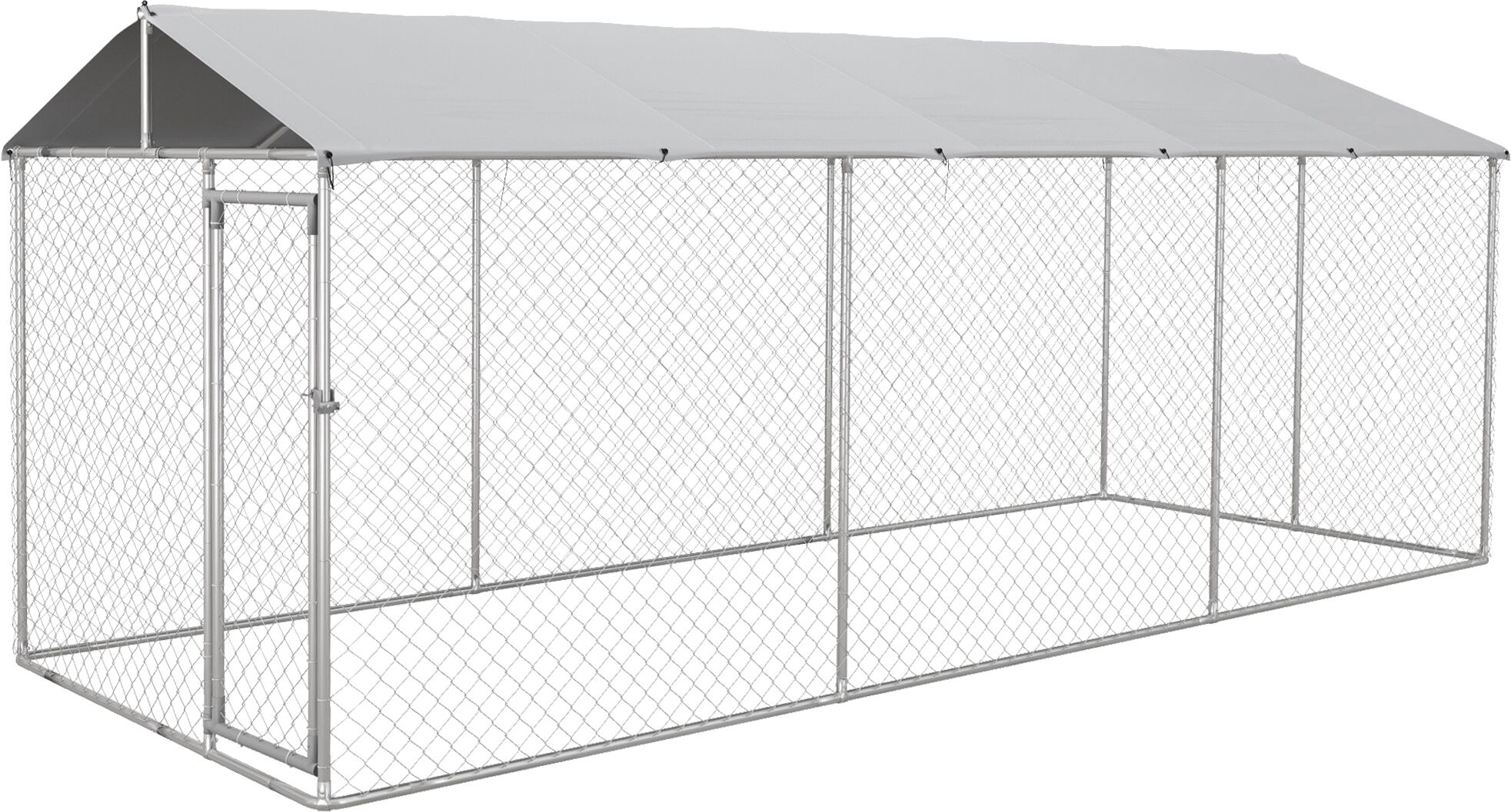 Pawhut Kennel per Cani da Esterno con Tetto Impermeabile in Tessuto Oxford e Acciaio, 6x2.3x2.3m, Argento