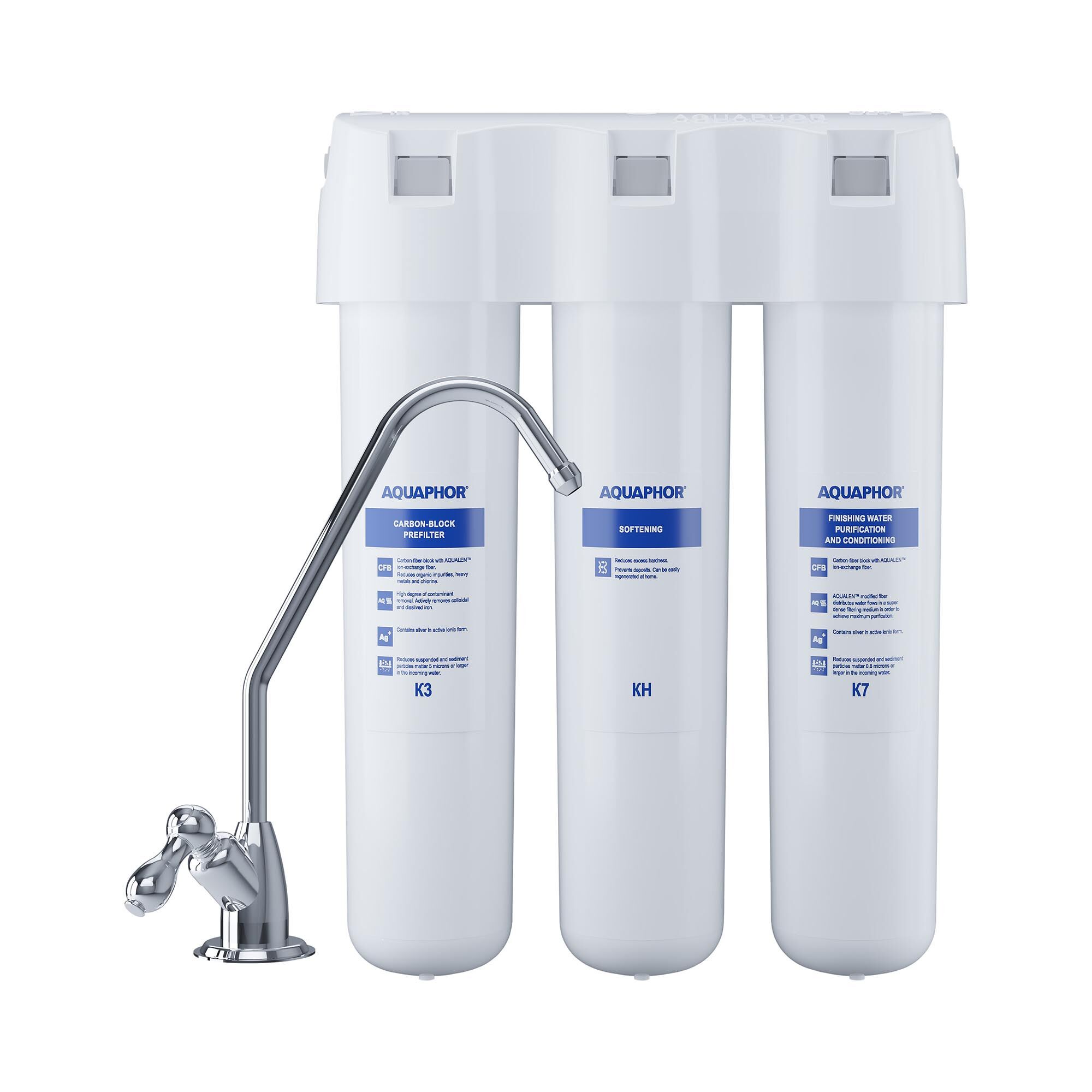 Aquaphor - Depuratore acqua a carboni attivi - Tre fasi - 2 l/min -Rubinetto incluso CRYSTAL H