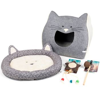 Set da gioco per gatti VOSS.pet ECO Cat Toy ""3"", con lettino, grotta e 2 giochi per gatti