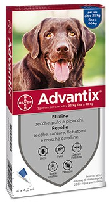 bayer_divsanitaanimale Advantix 25-40 kg 4 pipette pulci e pidocchi