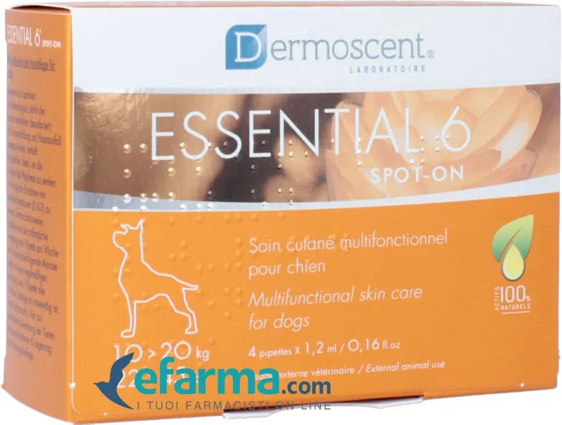 ESSENTIAL 6 Dermoscent Spot-On Per L'igiene del Cane da 10 a 20 kg 4 Pipette