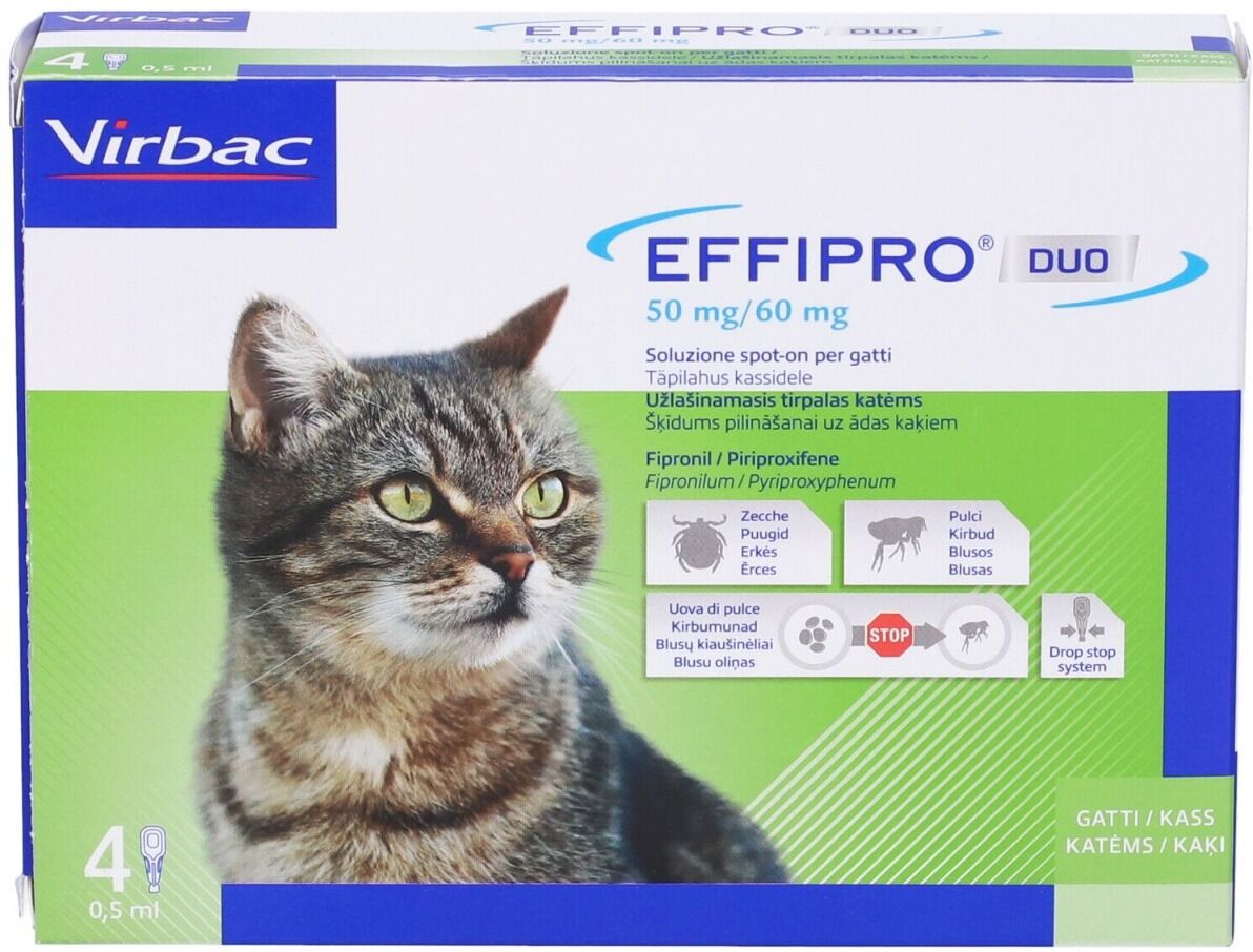 EFFIPRO Duo Gatto 4 Pipette 1-6 Kg Antiparassitario per Gatti