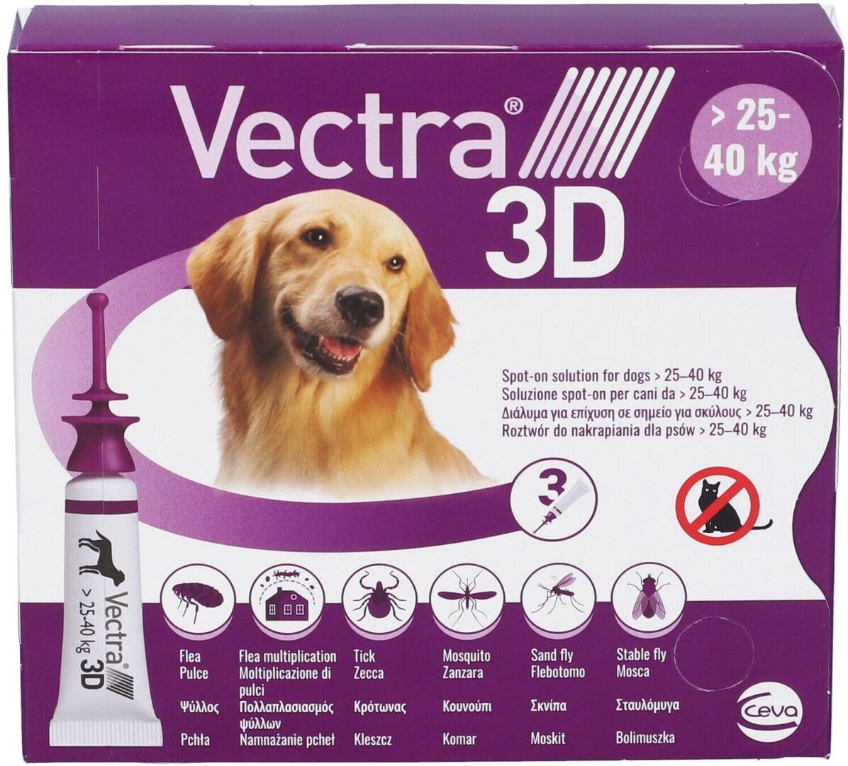 CEVA Vectra 3d Viola Spot-On Cani Da 25 A 40 Kg 3 Pipette Monodose