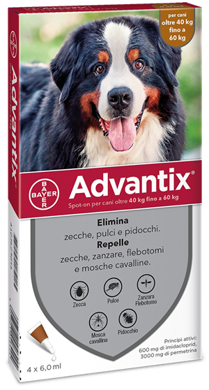 ADVANTIX Spot-on per Cani Oltre i 40 Kg fino a 60 Kg 4 Pipette Monodose 6 ml