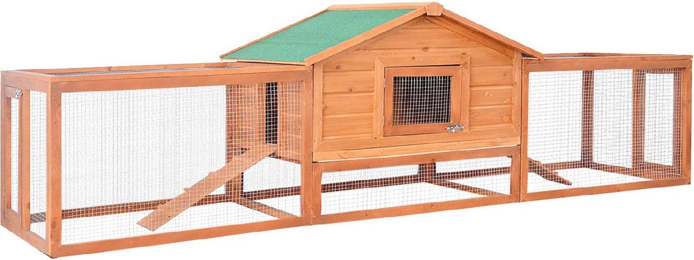 allmypets D25539 Conigliera Da Esterno In Legno Con Casetta E 2 Recinti 309x79x86cm - D25539