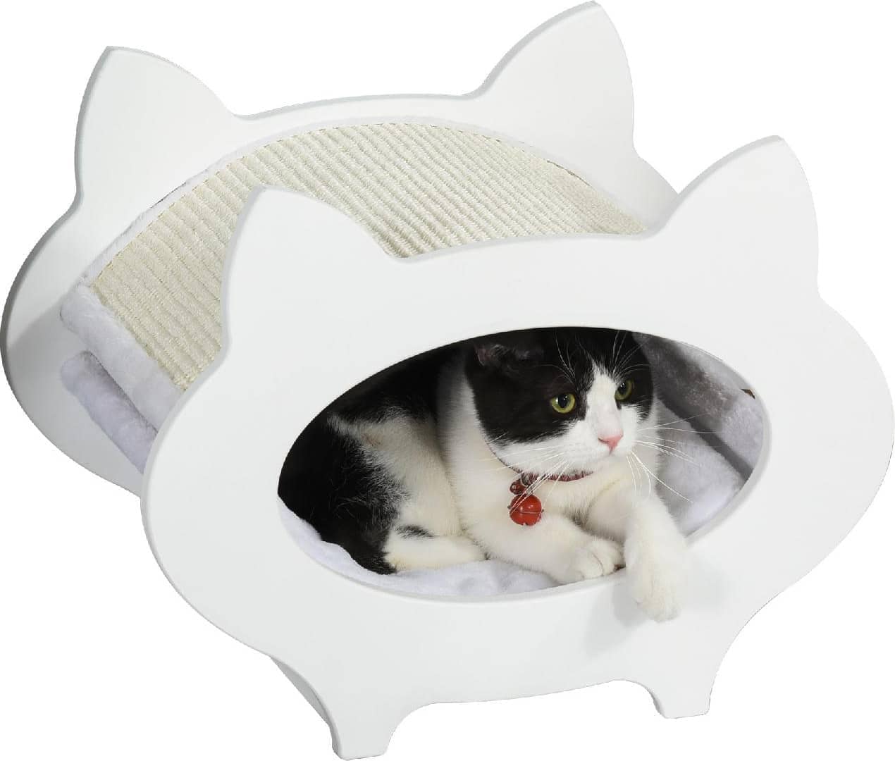 allmypets D303d5 Casetta Cuccia Per Gatti In Legno Con Tiragraffi Cuscino E Rivestimento Peluche - D303d5