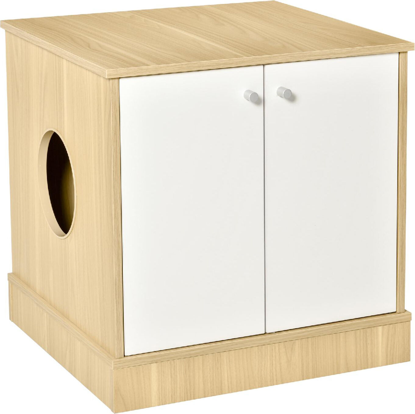 dechome 028ak mobile lettiera per gatti chiusa con 2 ante e ripiano interno estraibile in legno 60x55x62.5cm legno/bianco