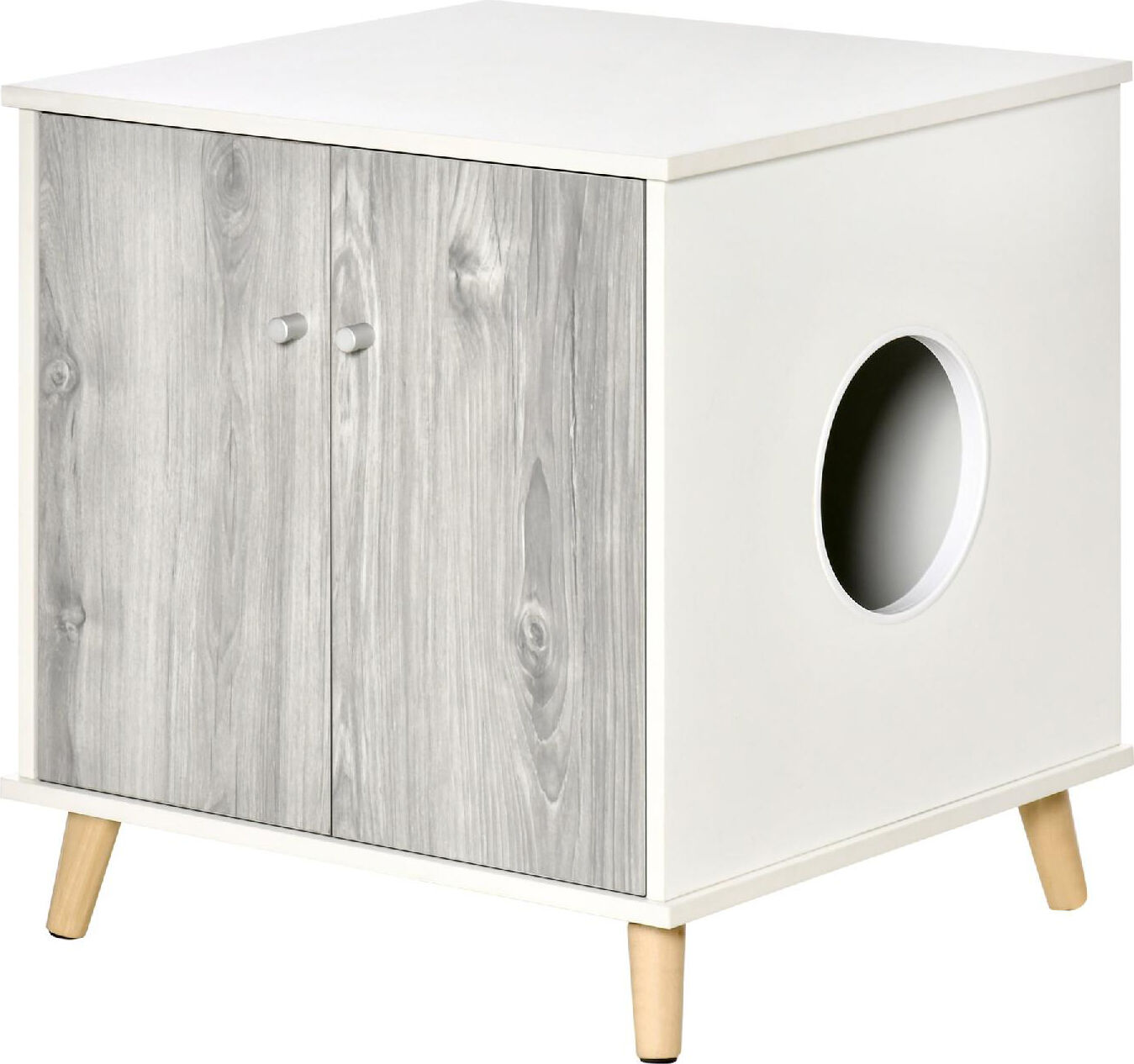 dechome 30 mobile lettiera per gatti chiusa fino 5.5kg con 2 ante e foro d'ingresso laterale 60x55x62.5cm bianco/grigio