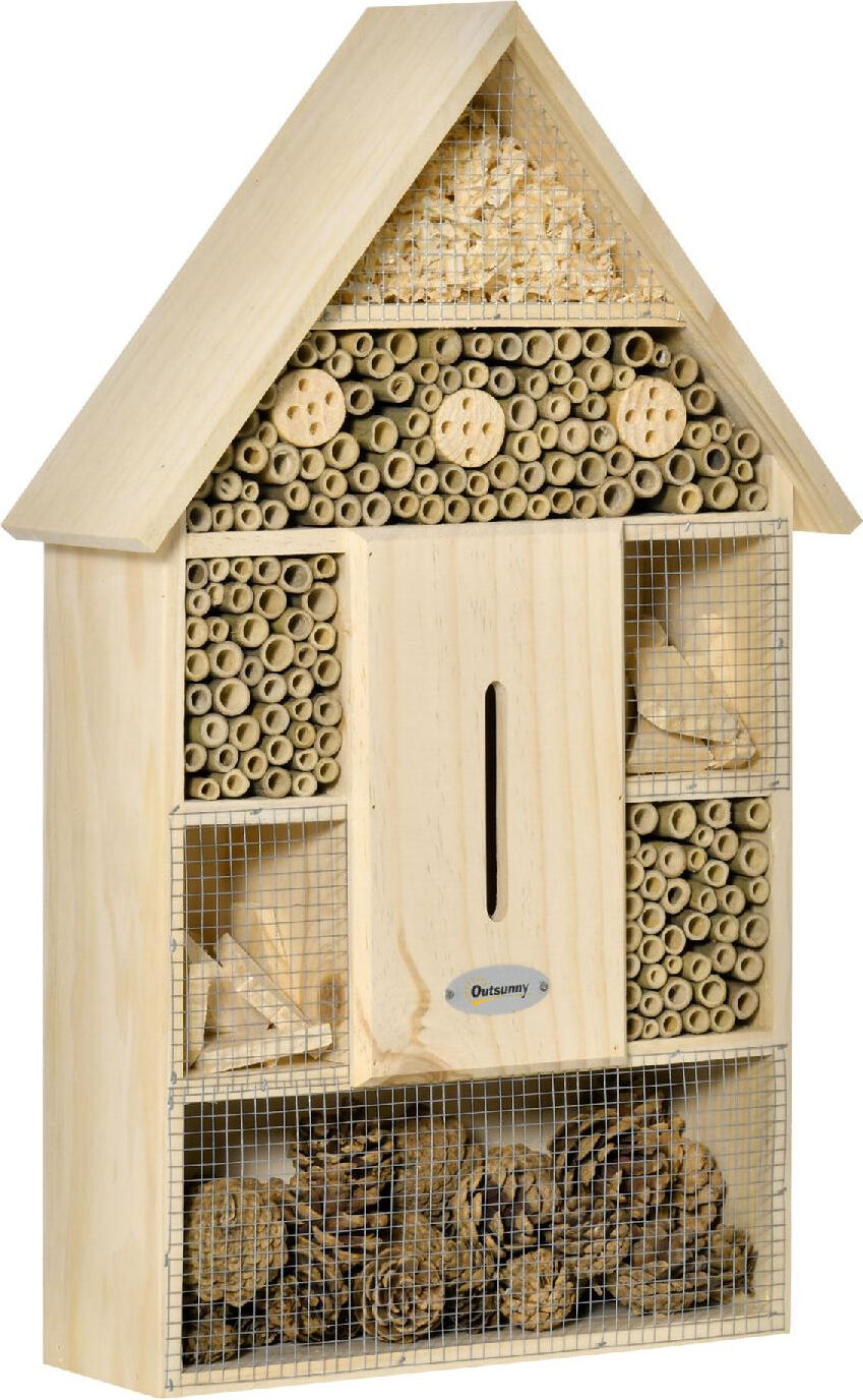 dechome 389 Casa Per Insetti Da Giardino A 5 Livelli In Legno E Bambù Casetta Per Coccinelle Api E Farfalle 32x12.5x57cm