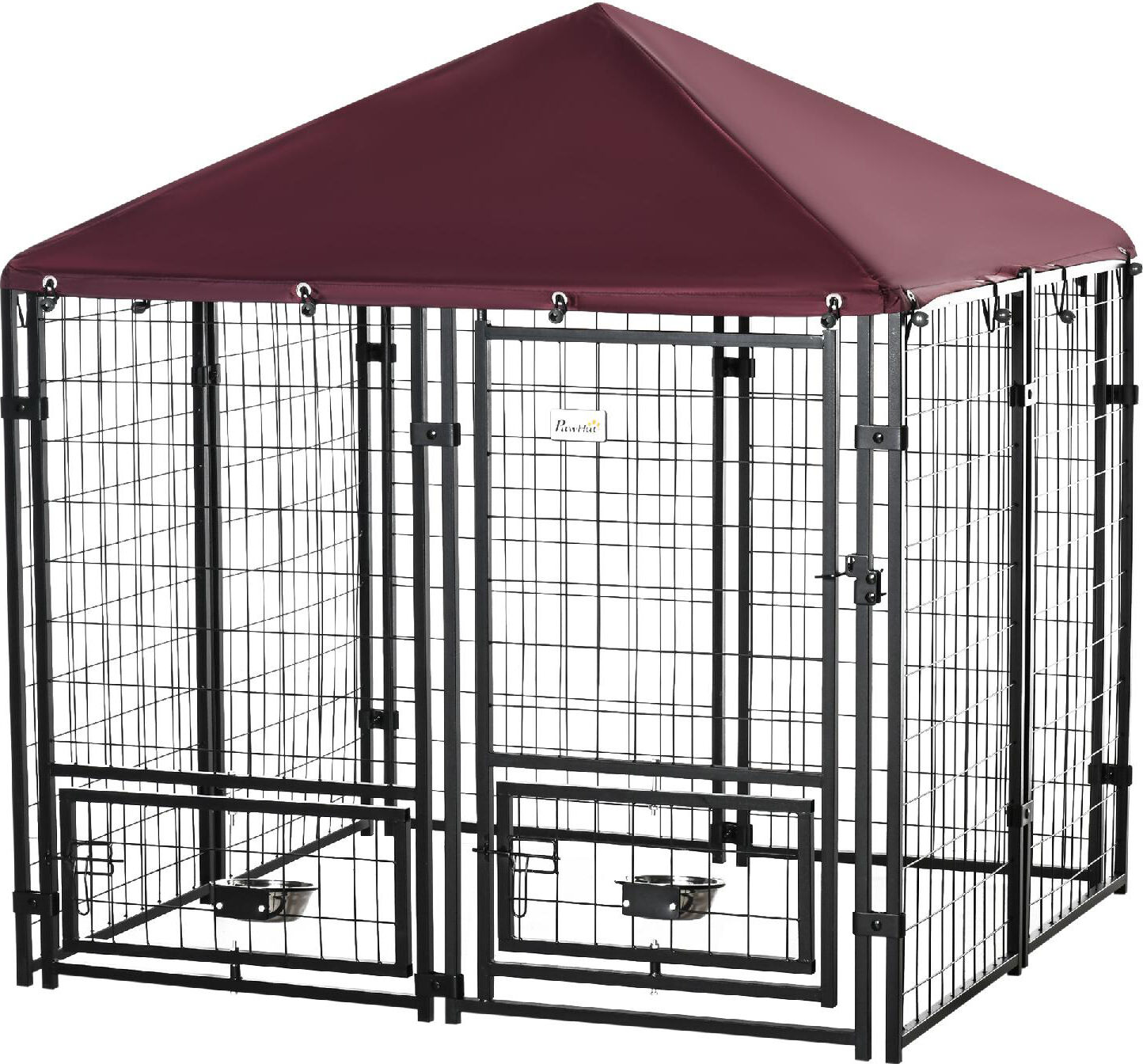 dechome 92d02 recinto per cani da esterno con serratura 2 ciotole girevoli e copertura rimovibile nero e rosso - 92d02