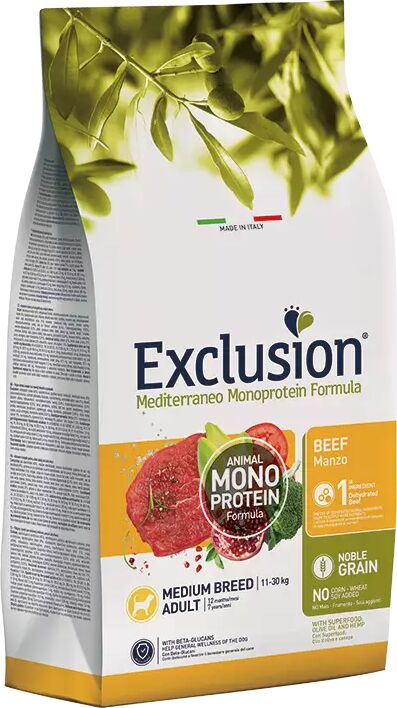 EXCLUSION Cane Mediterraneo Monoprotein Adulto Medium Manzo 12 Kg 12.00 kg