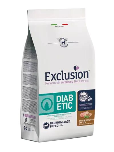 EXCLUSION Cane Monoprotein Veterinary Diet Diabetic Adulto Medium&Large; Maiale, Sorgo&Piselli; 2 kg 2.00 kg