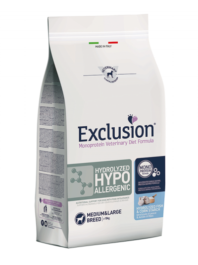 EXCLUSION Cane Monoprotein Veterinary Diet Hydrolized Hypoallergenic Adulto Medium&Large; Pesce&Amido; Di Mais 2 kg 2.00 kg
