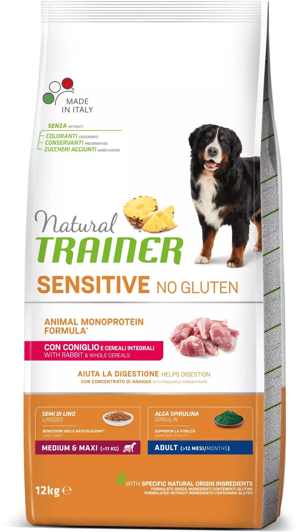 Trainer - Nova Food Natural Trainer Sensitive No Gluten Cane Adulto Medium e Maxi Coniglio 12 Kg 12.00 kg