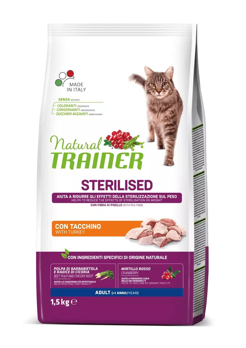 Trainer - Nova Food Natural Trainer gatto adulto Sterilizzato con Tacchino 1,5 Kg 1.50 kg