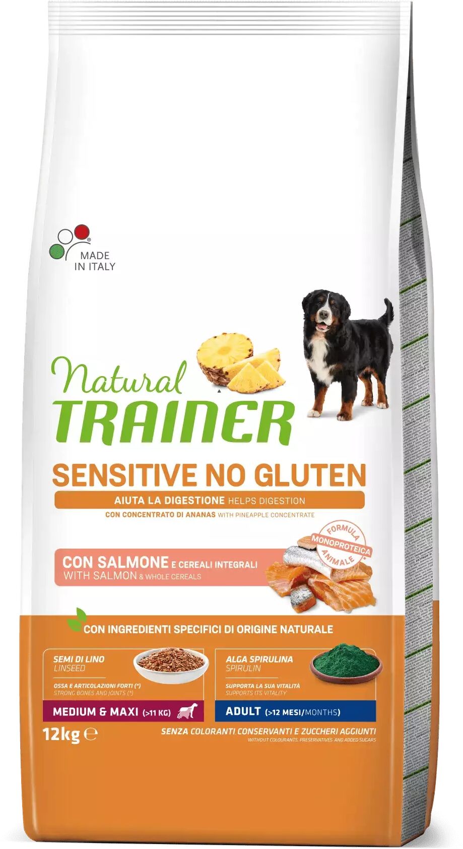 Trainer - Nova Food Natural Trainer Sensitive No Gluten Cane Adulto Medium e Maxi Salmone 12 Kg 12.00 kg