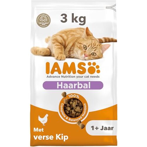 IAMS for Vitality Anti-haarballen kattenvoer droog droogvoer voor katten vanaf 1 jaar, 3 kg