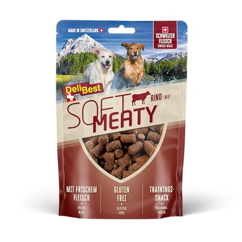 DeliBest Soft Meatys van rundvlees, hondensnack, graanvrij, hondenlekkernij, traktatie voor beloning of tijdens het trainen, traktatie hond, hondensnack met een hoog vleesgehalte, 150 g