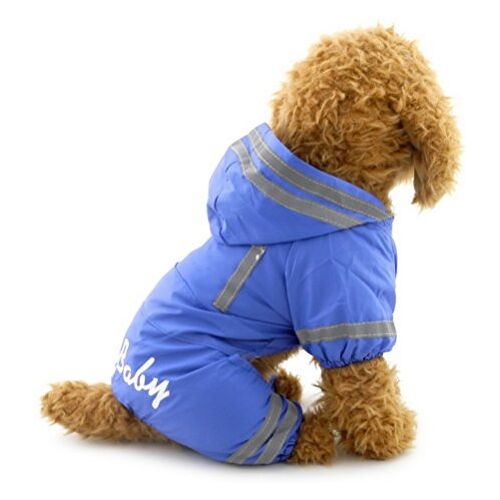 Zunea Kleine Hond Regenjas Hooded Waterdicht Mesh Gevoerd Puppy Slicker Regenkleding Doggie Huisdier Regenkleding/Pak Jas Jumpsuit Kleding Blauw L