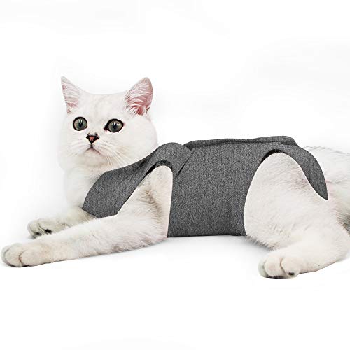 Dotoner Cat Professionele Herstelpak voor Buikwonden of Huidziekten, E-kraag Alternatief voor Katten en Honden Na Chirurgie Thuiskleding (M, Grijs)