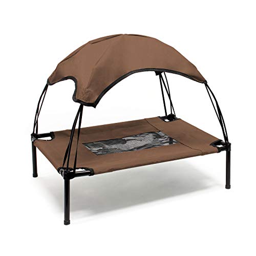 WilTec Hondenbed met dak bruin 76x60x16 cm tot 25 kg, ligbed loungebed strechter voor honden katten dieren