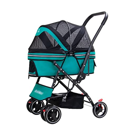 JingYi Store Hondenbuggy Opvouwbare Hondenbuggy Outdoorbuggy Kattenbuggy Leren Armleuning (Color : Green, Size : 60 * 49 * 98cm)