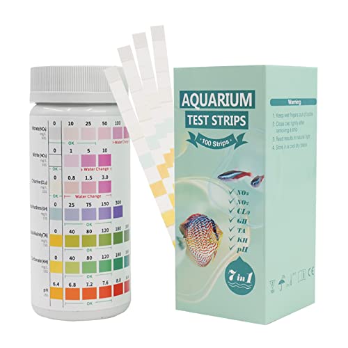 Cozii 7-in-1 aquariumteststrips, 100 strips aquariumtestkit voor het testen van PH nitriet, nitraat, totale hardheid, vrij chloor, totale alkaliteit, carbonaat, nauwkeurig zout water, zoetwater aquarium watertest