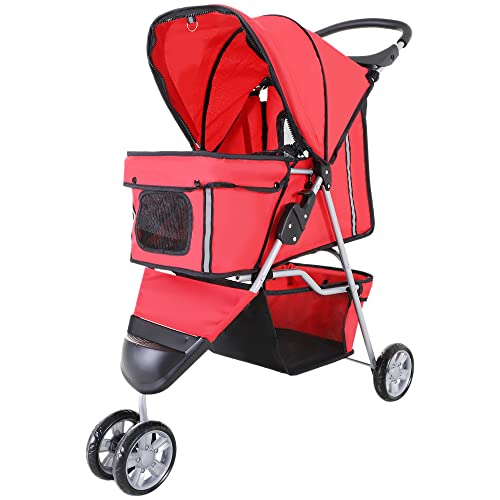 PawHut Hondenwagen, hondenbuggy, buggy, honden, katten, huisdier, stroller, honden, buggy, rood