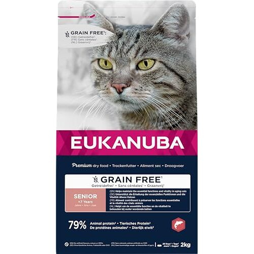 EUKANUBA Graanvrij* premium senior kattenvoer met zalm droogvoer voor oudere katten van 7 jaar, 2 kg