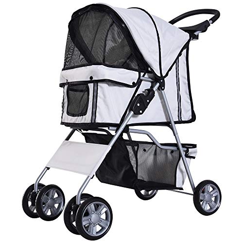 PawHut Hondenwagen, hondenbuggy, huisdier, buggy, stroller, jogger, hanger, grijs