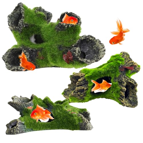 MEYAGOT 3 stuks aquarium rock cave decoratie, aquarium hars grot mountain view, verbergen aquarium decoratie, aquarium wortel, grot voor aquarium, hars aquarium accessoires voor aquarium kleine