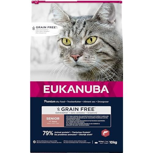 EUKANUBA Graanvrij* premium senior kattenvoer met zalm droogvoer voor oudere katten van 7 jaar, 10 kg