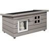 PawHut Kattenhuis Kattenhuis Kattengrot Klein Dierenhuis met Raam voor Katten Honden Sparhout Grijs Zwart 87 cm x 52 cm x 48 cm