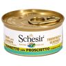 Schesir Cat in bouillon tonijn met ham, kattenvoer nat in eigen kookbouillon, 24 blikjes x 70 g, 1 stuk (verpakking van 24 stuks)