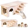 Vegena Hamster hoekhuis houten hamsterhuis met trappen, hamsterhuis hout hamster verstopplaats kooi decor accessoires voor gerbils, degus, stekelmuizen, dwerghamsters (27 x 15 x 10,5 cm)