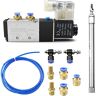 suaywo Electrical Pneumatic Solenoid Valve 5-Way 2 Position CE Double Acting Pneumatic Slim Air Cylinder Blue Pneumatic Air Tubing with Pneumatic Hose Coupling, Pneumatic Silencer