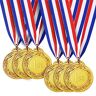 Juvale Set van 6 gouden ronde metalen medailles voor alle leeftijden, deelnameprijzen met 40,6 cm lint voor sport, toernooien, wedstrijden, educatieve prijzen (zinklegering, 63 mm)