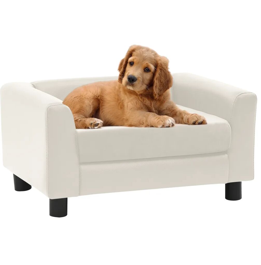 vidaXL Hundesofa med skumpute kremhvit 60x43x30 cm plysj og kunstlær