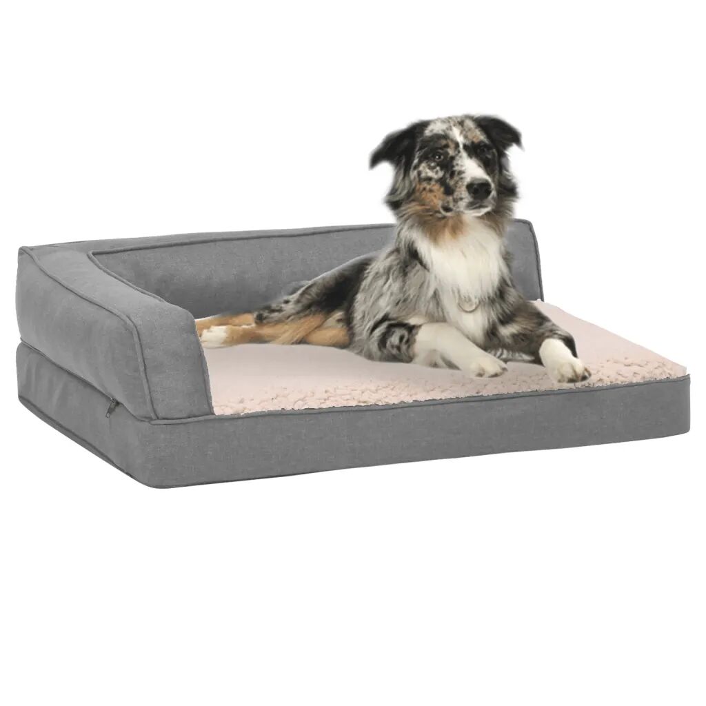 vidaXL Ergonomisk hundeseng med linutseende og fleece 60x42 cm grå