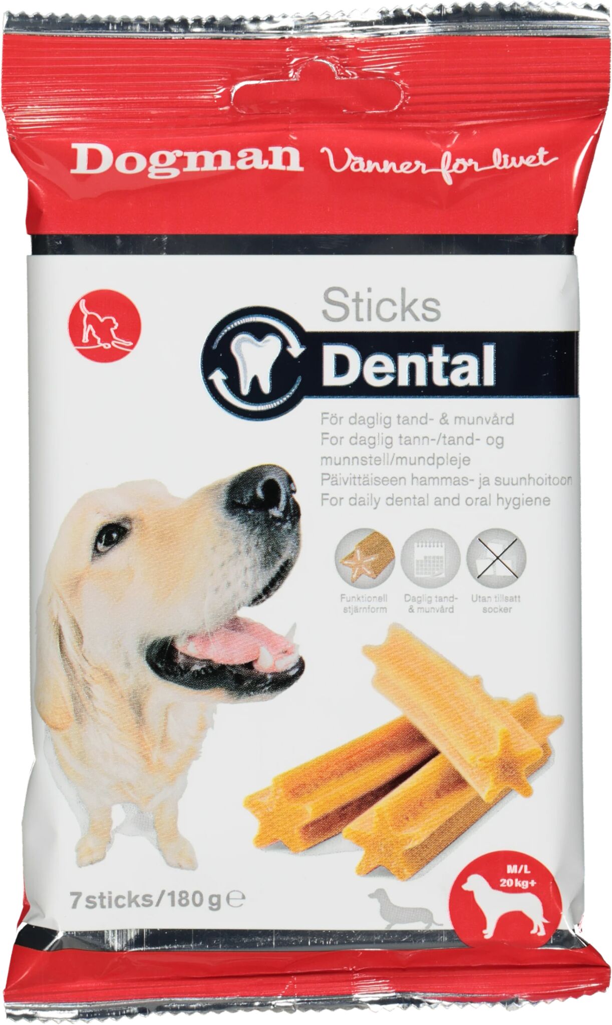 Dogman Sticks Dental M/L, tyggebein hund 180g, M/L STD